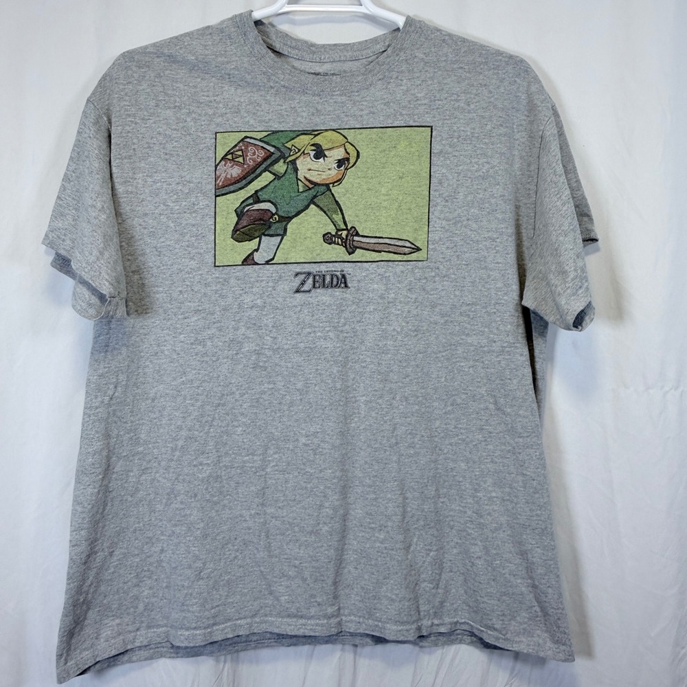 The Legend of Zelda‎ T-Shirt Graphic Link Heather Gray Short Sleeve XL Nintendo